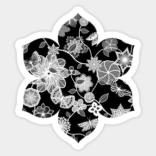 Butterfly Garden - White on Black Sticker